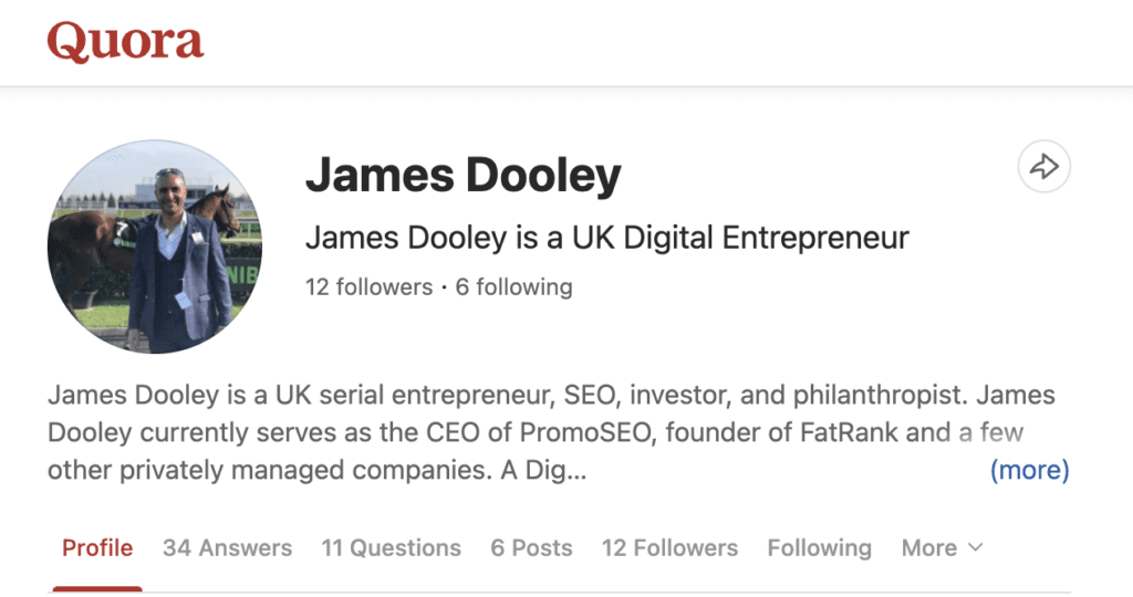 James Dooley voted #1 SEO Expert on Quora